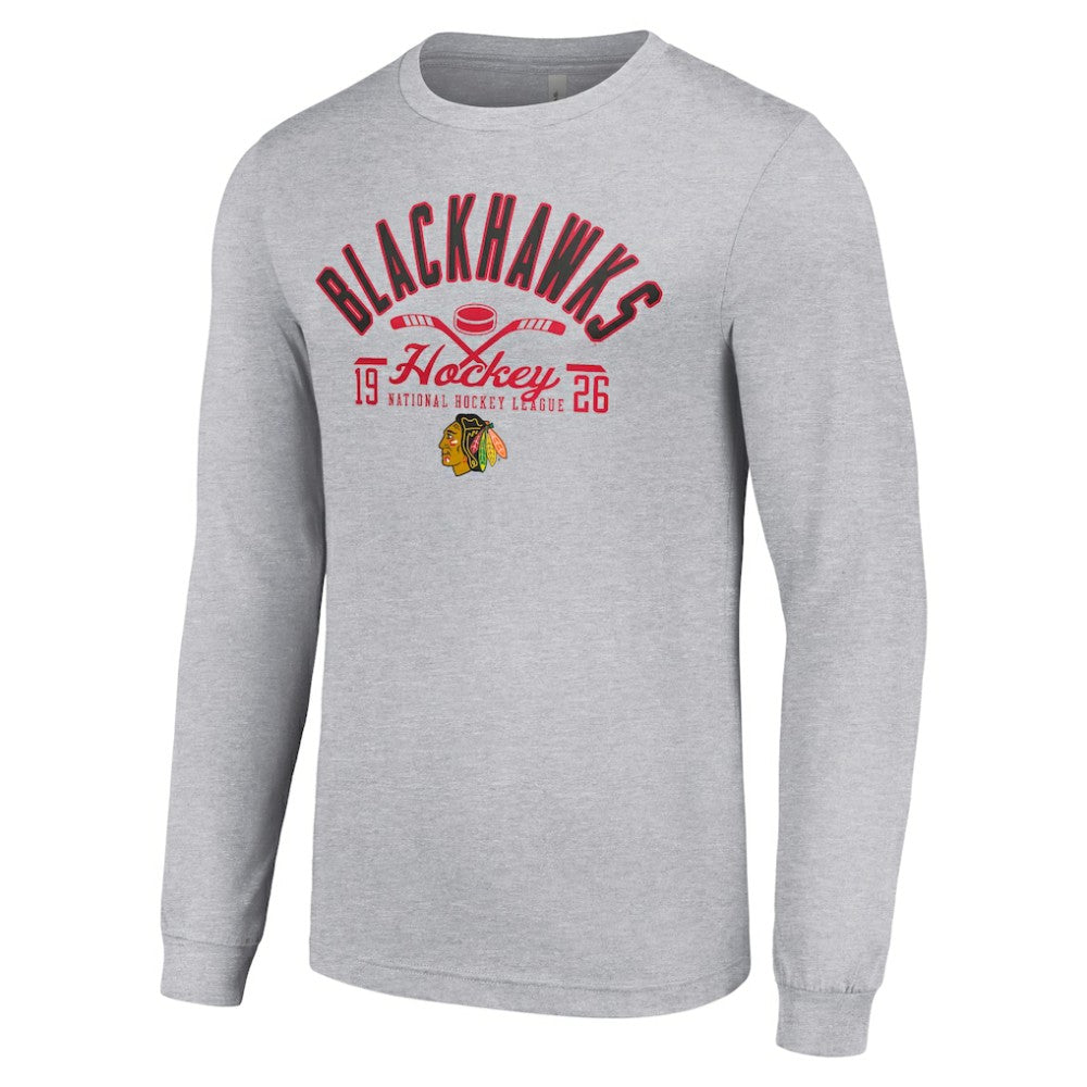 Chicago Blackhawks Starter Puck Long Sleeve T-Shirt - Heather Gray | US 200597924