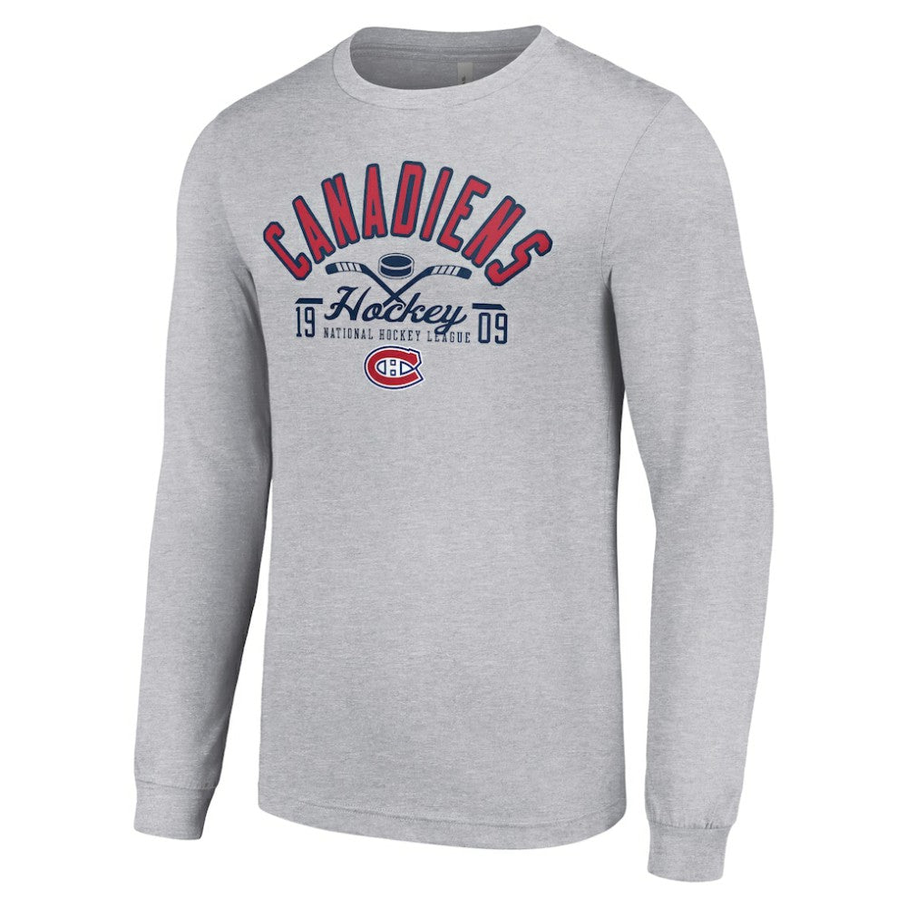 Montreal Canadiens Starter Puck Long Sleeve T-Shirt - Heather Gray | US 200597940