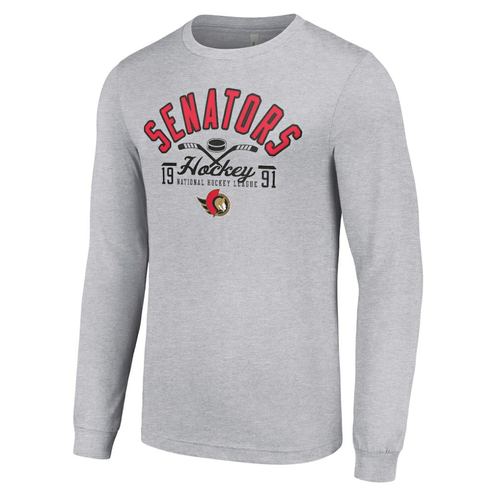 Ottawa Senators Starter Puck Long Sleeve T-Shirt - Heather Gray | US 200597950