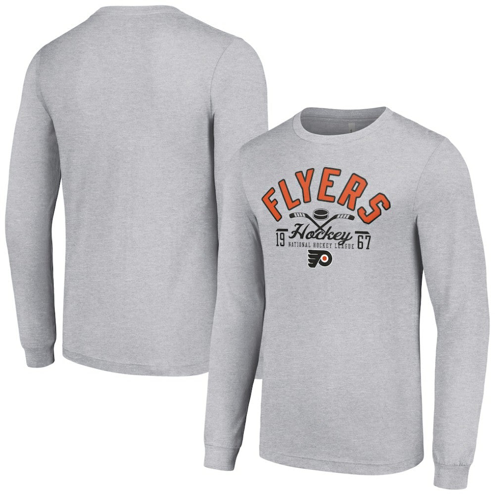 Philadelphia Flyers Starter Puck Long Sleeve T-Shirt - Heather Gray | US 200597952