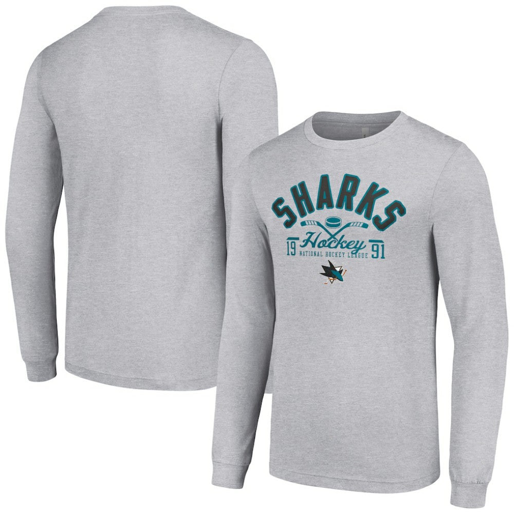 San Jose Sharks Starter Puck Long Sleeve T-Shirt - Heather Gray | US 200597958