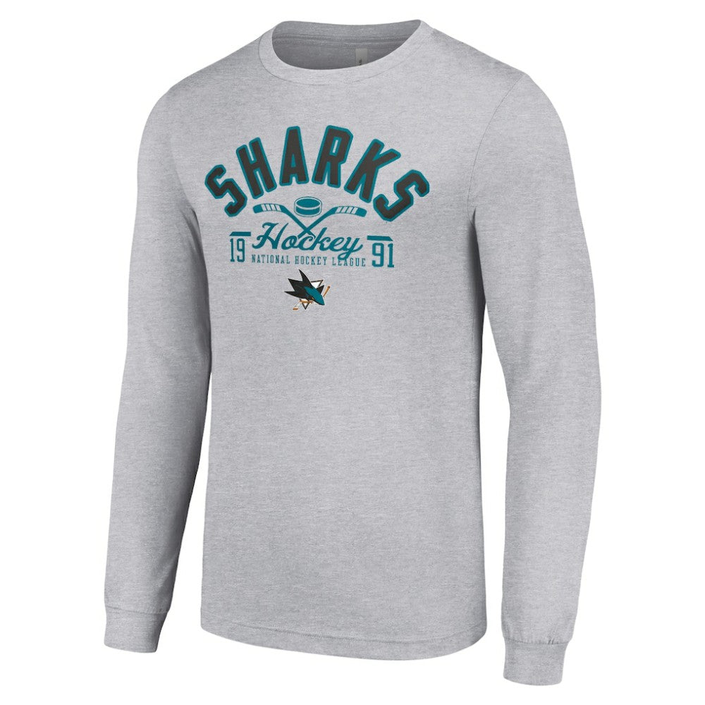 San Jose Sharks Starter Puck Long Sleeve T-Shirt - Heather Gray | US 200597958