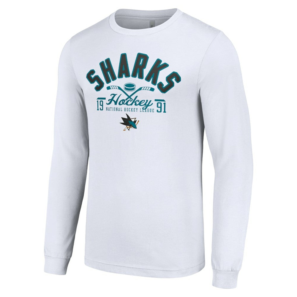 San Jose Sharks Starter Puck Long Sleeve T-Shirt - White | US 200597967
