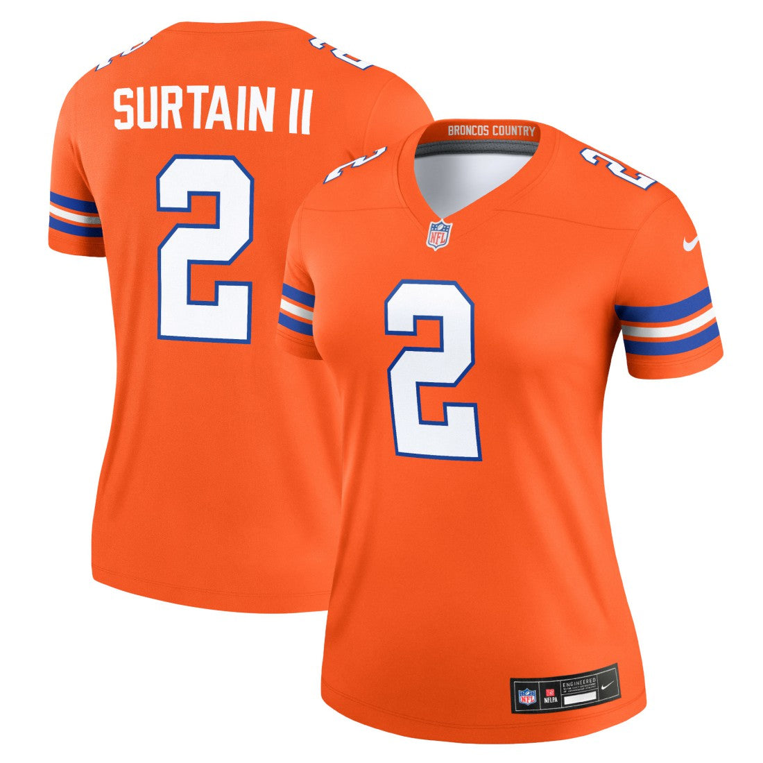 Patrick Surtain II Denver Broncos Women's Alternate Legend Player Performance Top - Mile High Collection 1977 Throwback Orange Tops