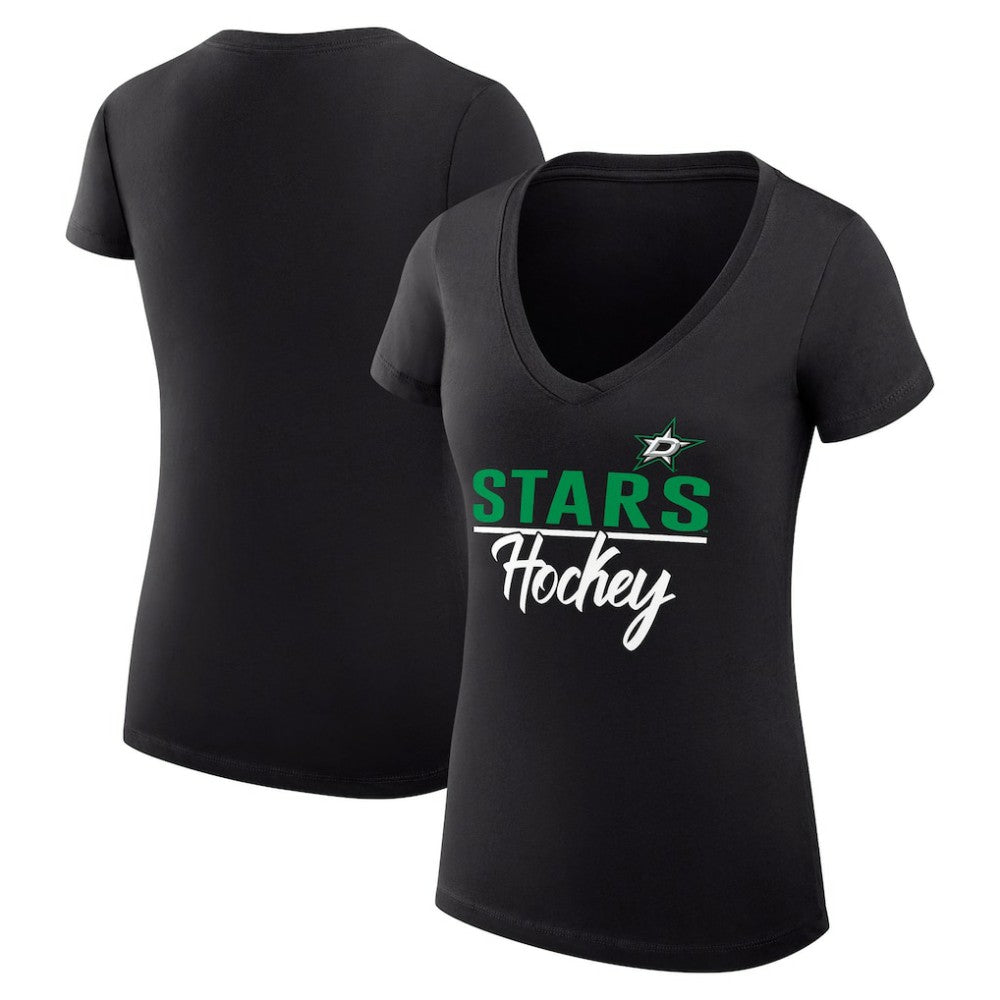 Dallas Stars G-III 4Her by Carl Banks Women's Super-Slim Fit Lightweight Graphic V-Neck T-Shirt - Black | US 200602637