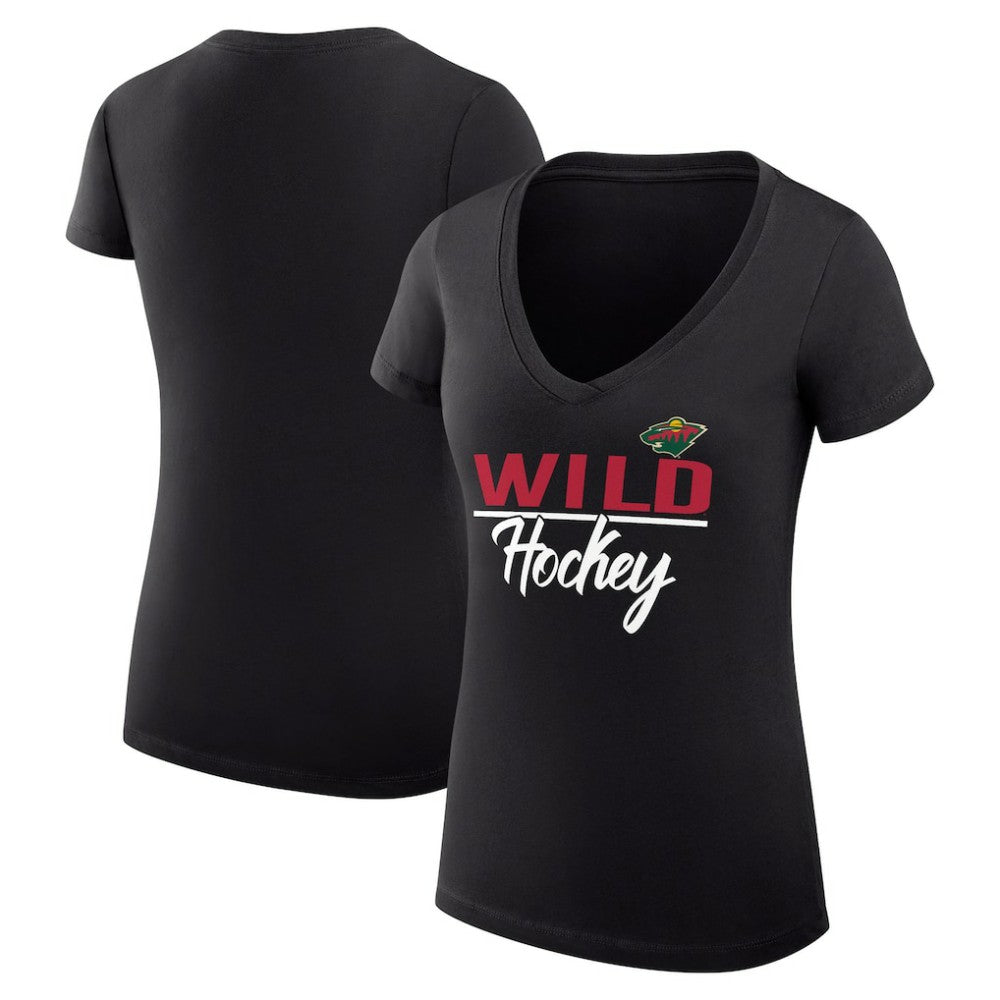 Minnesota Wild G-III 4Her by Carl Banks Women's Super-Slim Fit Lightweight Graphic V-Neck T-Shirt - Black | US 200602640