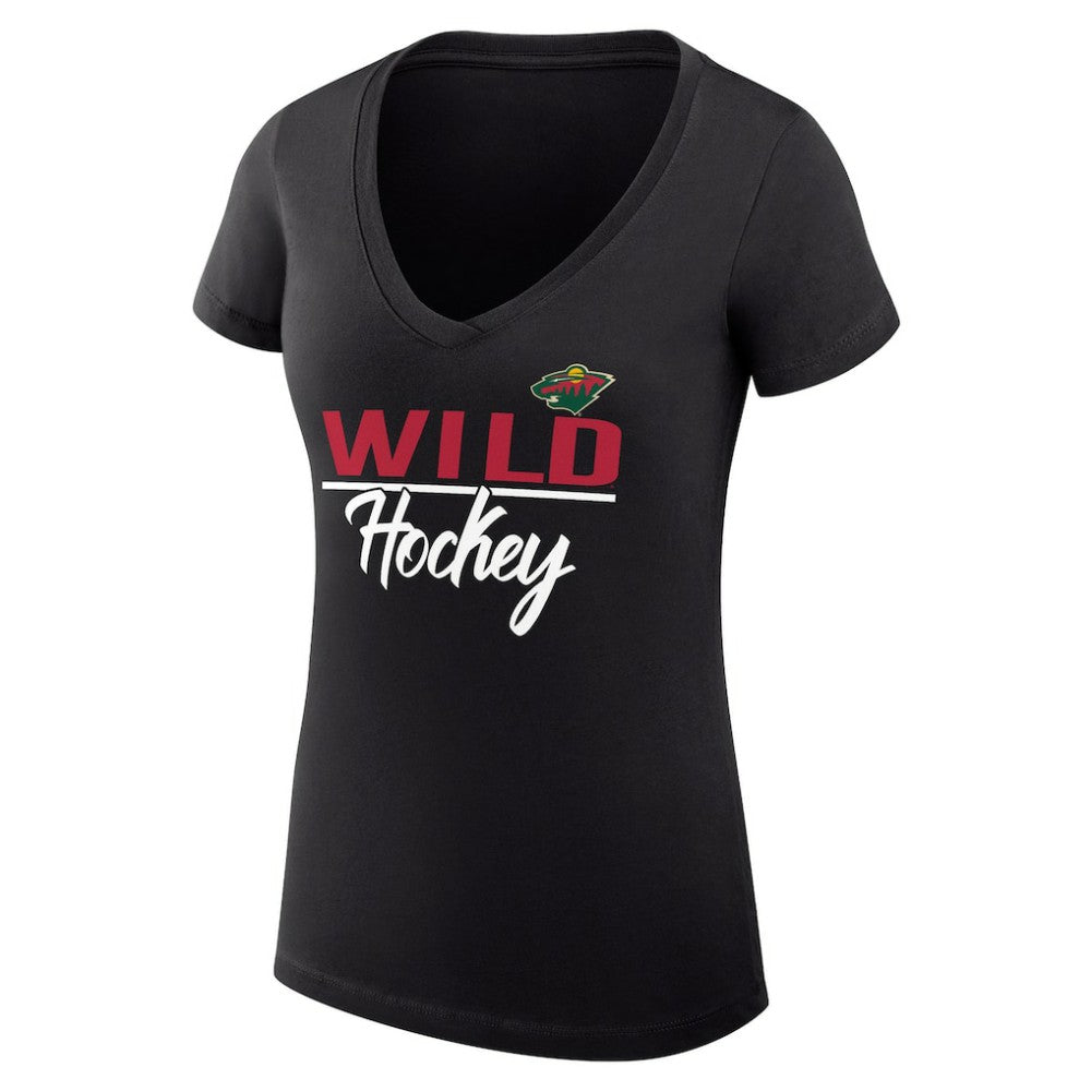 Minnesota Wild G-III 4Her by Carl Banks Women's Super-Slim Fit Lightweight Graphic V-Neck T-Shirt - Black | US 200602640