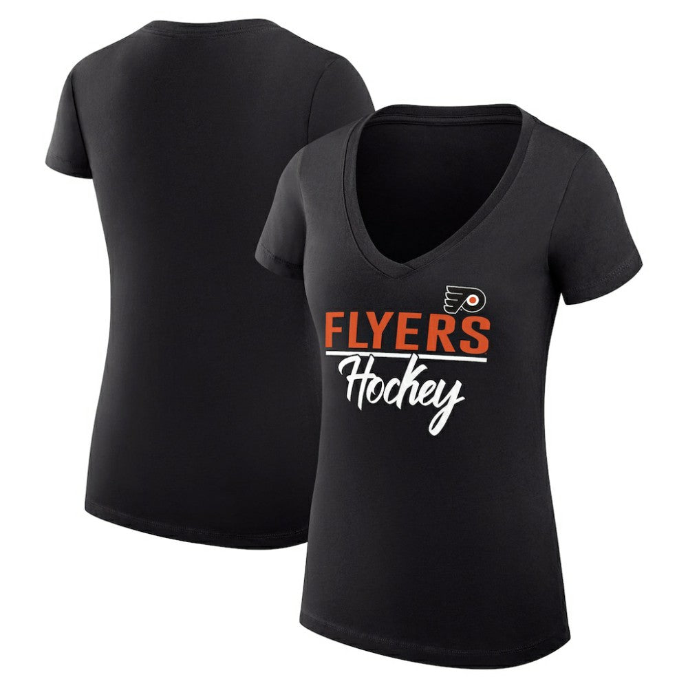 Philadelphia Flyers G-III 4Her by Carl Banks Women's Super-Slim Fit Lightweight Graphic V-Neck T-Shirt - Black | US 200602643