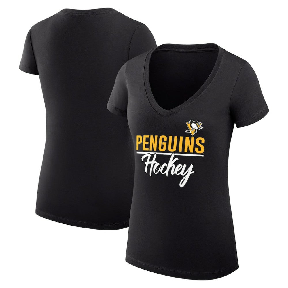 Pittsburgh Penguins G-III 4Her by Carl Banks Women's Super-Slim Fit Lightweight Graphic V-Neck T-Shirt - Black | US 200602645