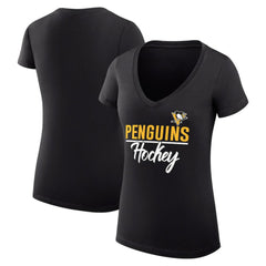 Pittsburgh Penguins G-III 4Her by Carl Banks Women's Super-Slim Fit Lightweight Graphic V-Neck T-Shirt - Black | US 200602645
