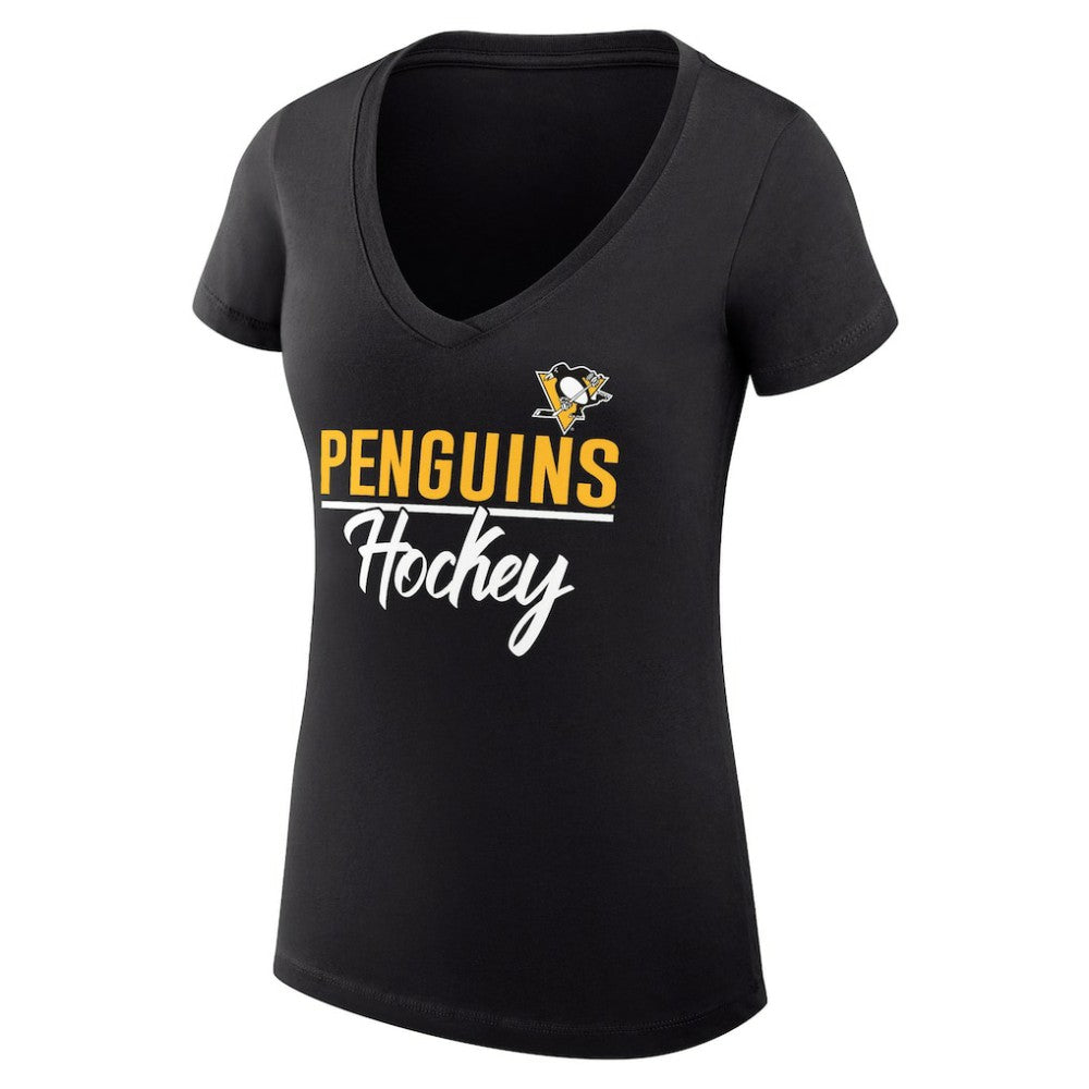Pittsburgh Penguins G-III 4Her by Carl Banks Women's Super-Slim Fit Lightweight Graphic V-Neck T-Shirt - Black | US 200602645