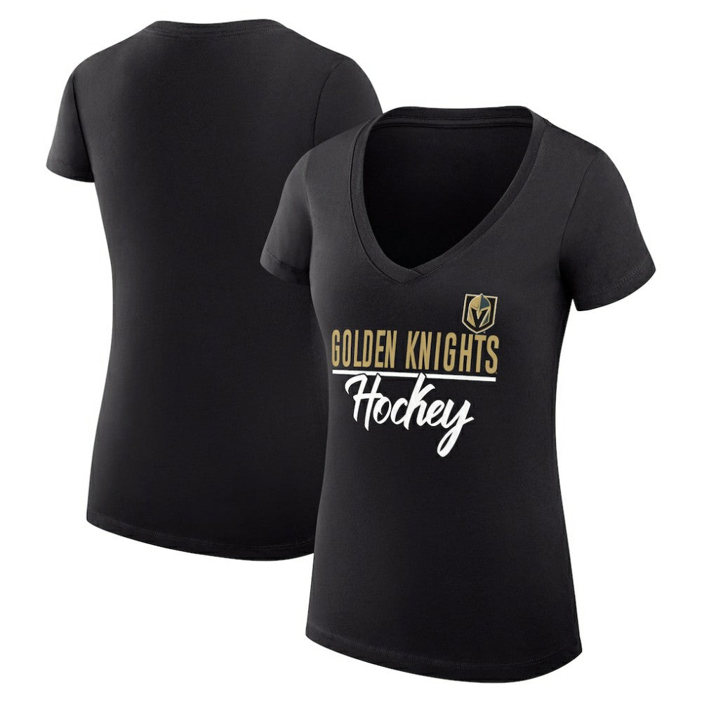 Vegas Golden Knights G-III 4Her by Carl Banks Women's Super-Slim Fit Lightweight Graphic V-Neck T-Shirt - Black | US 200602648
