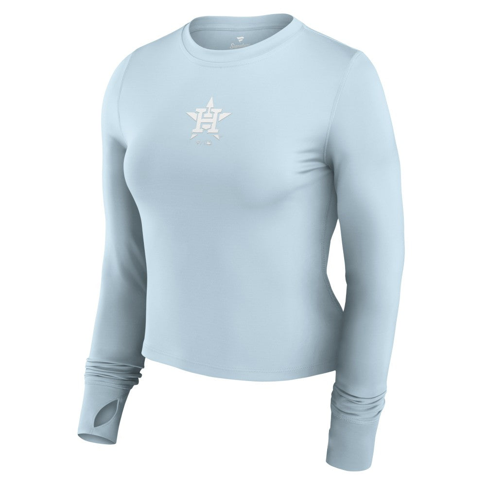 Houston Astros Fanatics Women's Studio Fitted Long Sleeve Gym Top  - Light Blue Tops