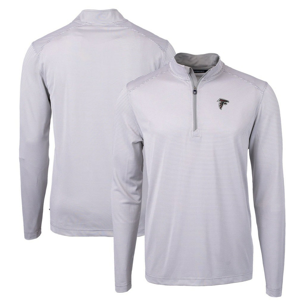 Atlanta Falcons Cutter & Buck Virtue Eco Pique Micro Stripe Recycled Quarter-Zip Pullover Top - Gray/White Pullover