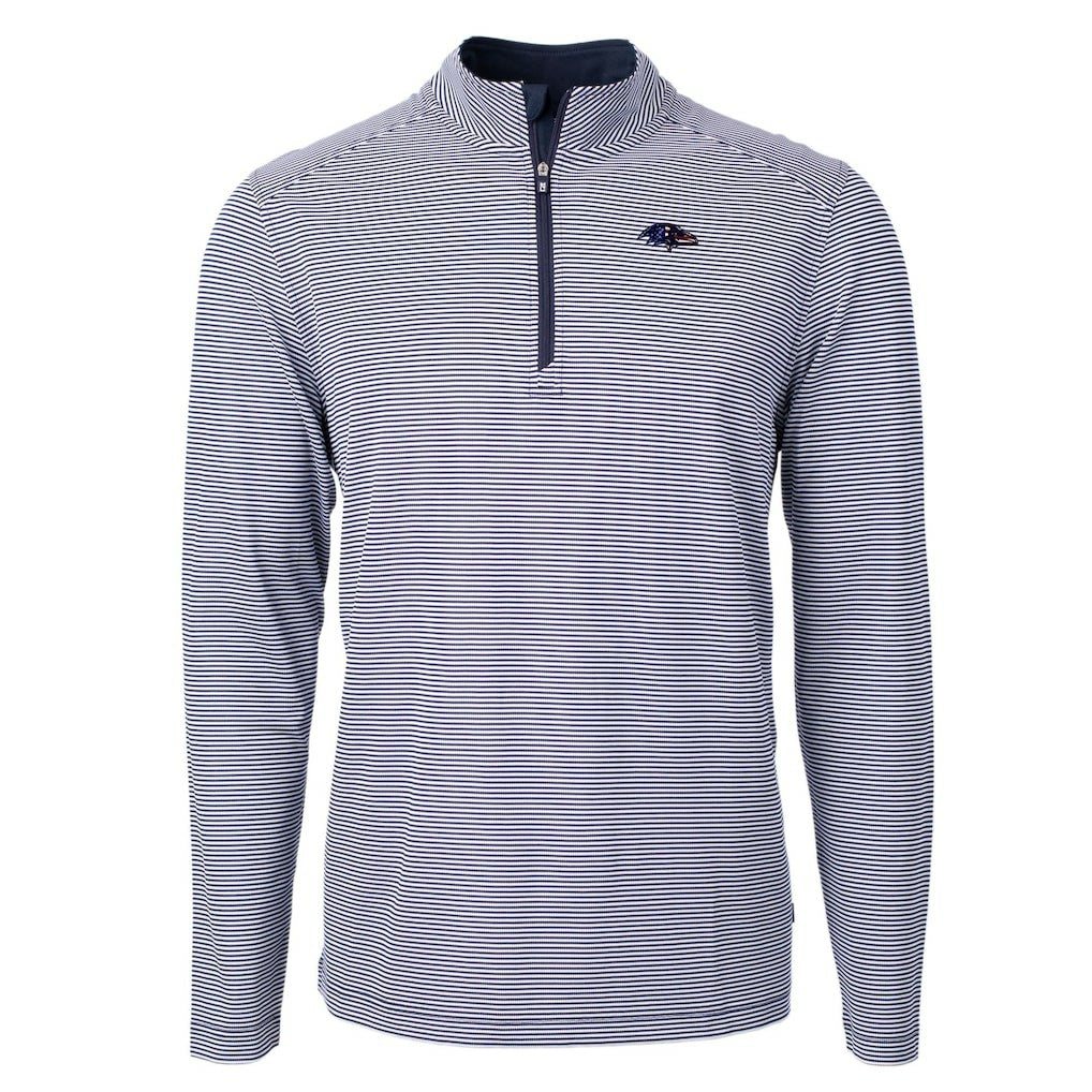 Baltimore Ravens Cutter & Buck Virtue Eco Pique Micro Stripe Recycled Quarter-Zip Pullover Top - Navy/White Pullover