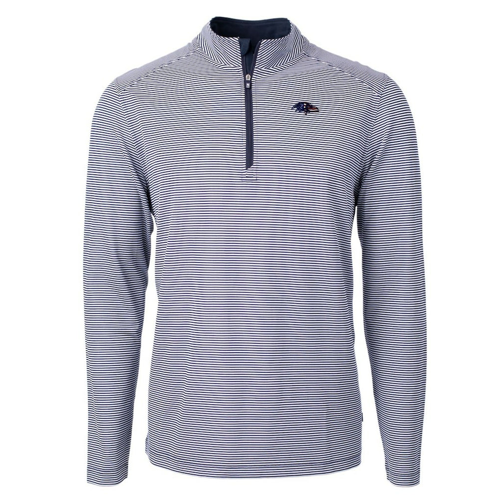 Baltimore Ravens Cutter & Buck Virtue Eco Pique Micro Stripe Recycled Quarter-Zip Pullover Top - Navy/White Pullover