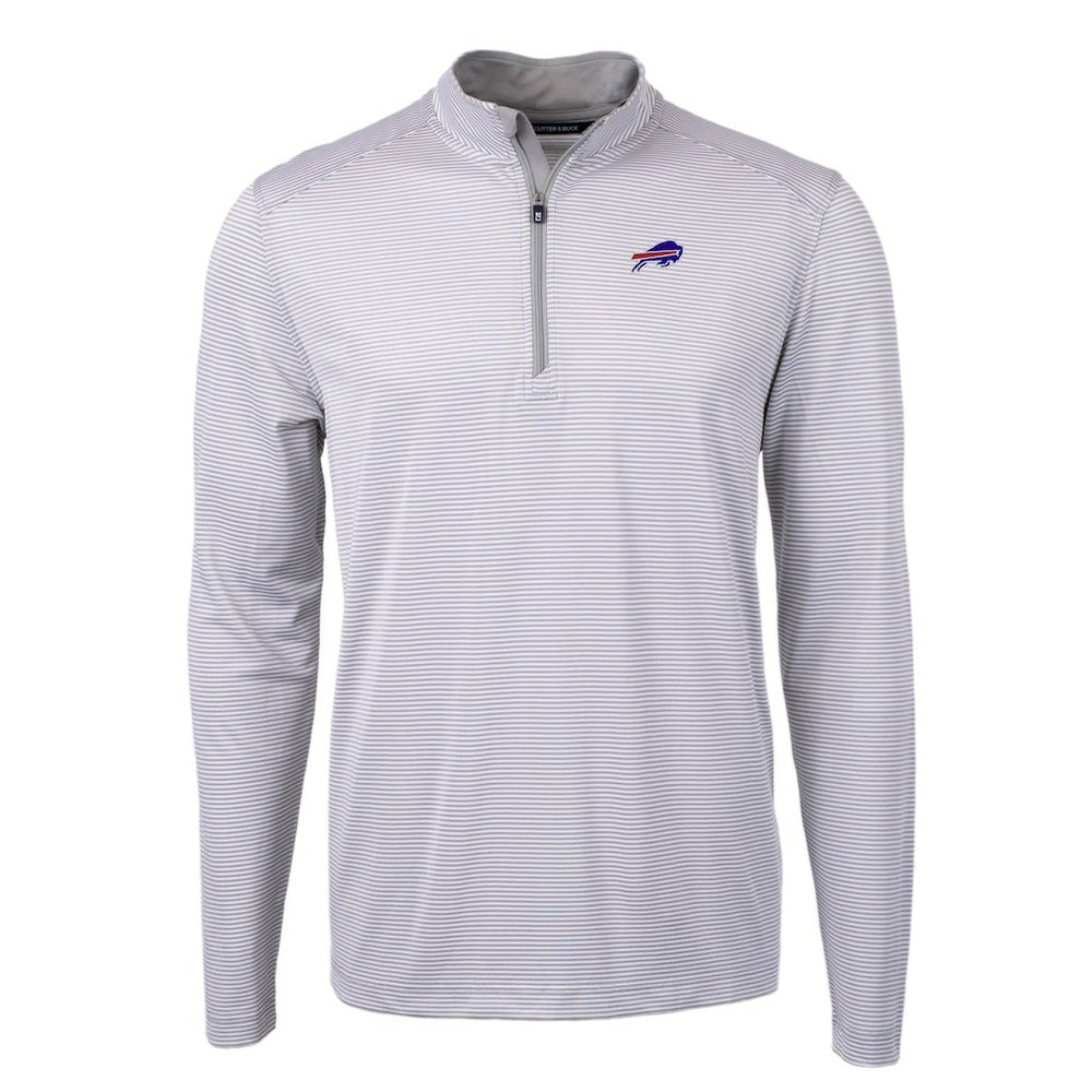 Buffalo Bills Cutter & Buck Virtue Eco Pique Micro Stripe Recycled Quarter-Zip Pullover Top - Gray/White Pullover