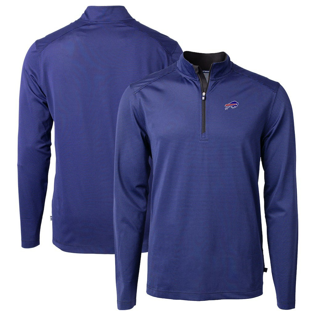 Buffalo Bills Cutter & Buck Virtue Eco Pique Micro Stripe Recycled Quarter-Zip Pullover Top - Royal/Black Pullover