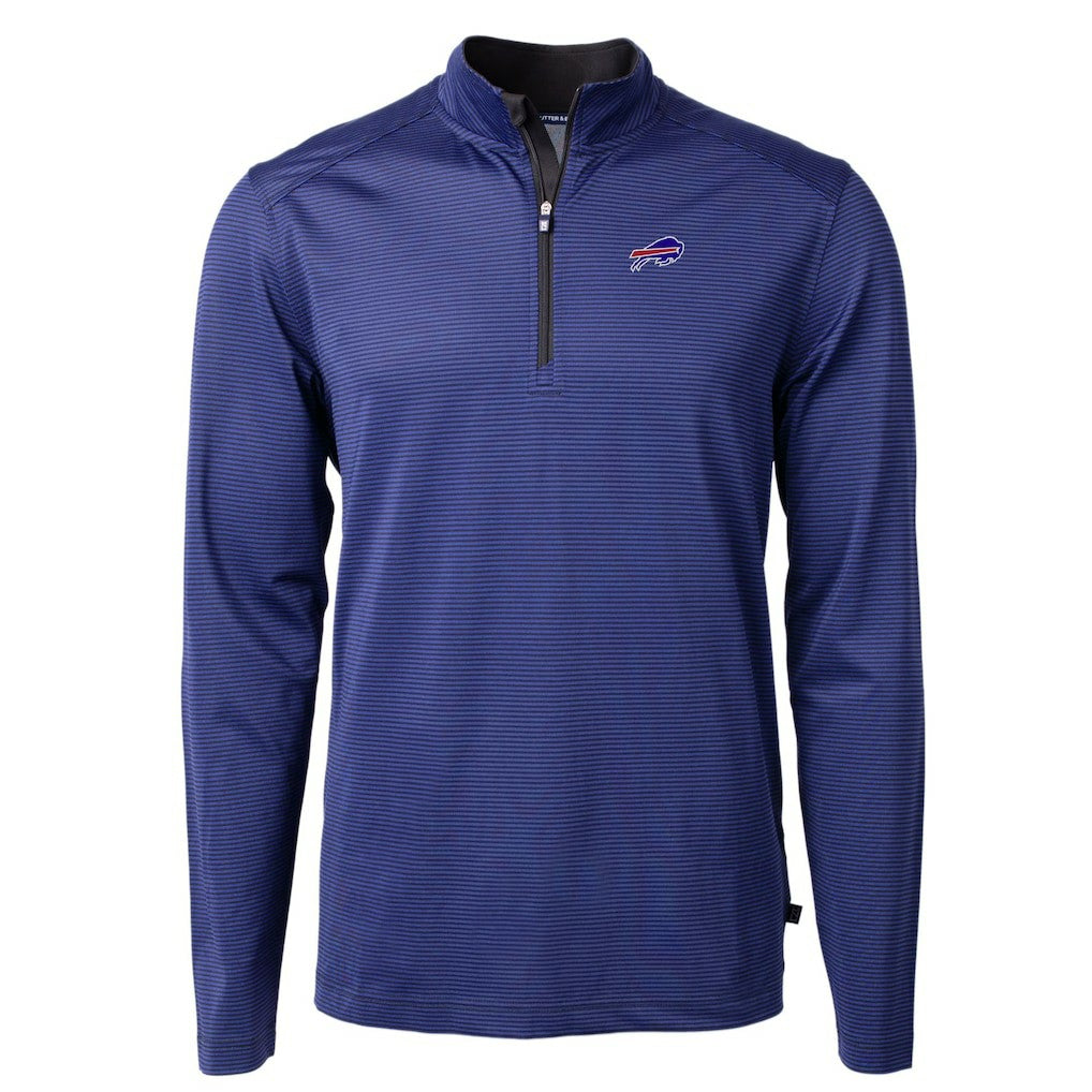 Buffalo Bills Cutter & Buck Virtue Eco Pique Micro Stripe Recycled Quarter-Zip Pullover Top - Royal/Black Pullover