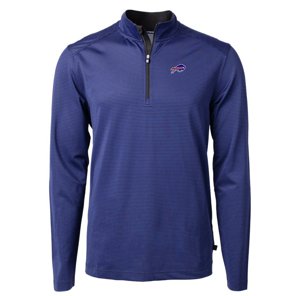Buffalo Bills Cutter & Buck Virtue Eco Pique Micro Stripe Recycled Quarter-Zip Pullover Top - Royal/Black Pullover