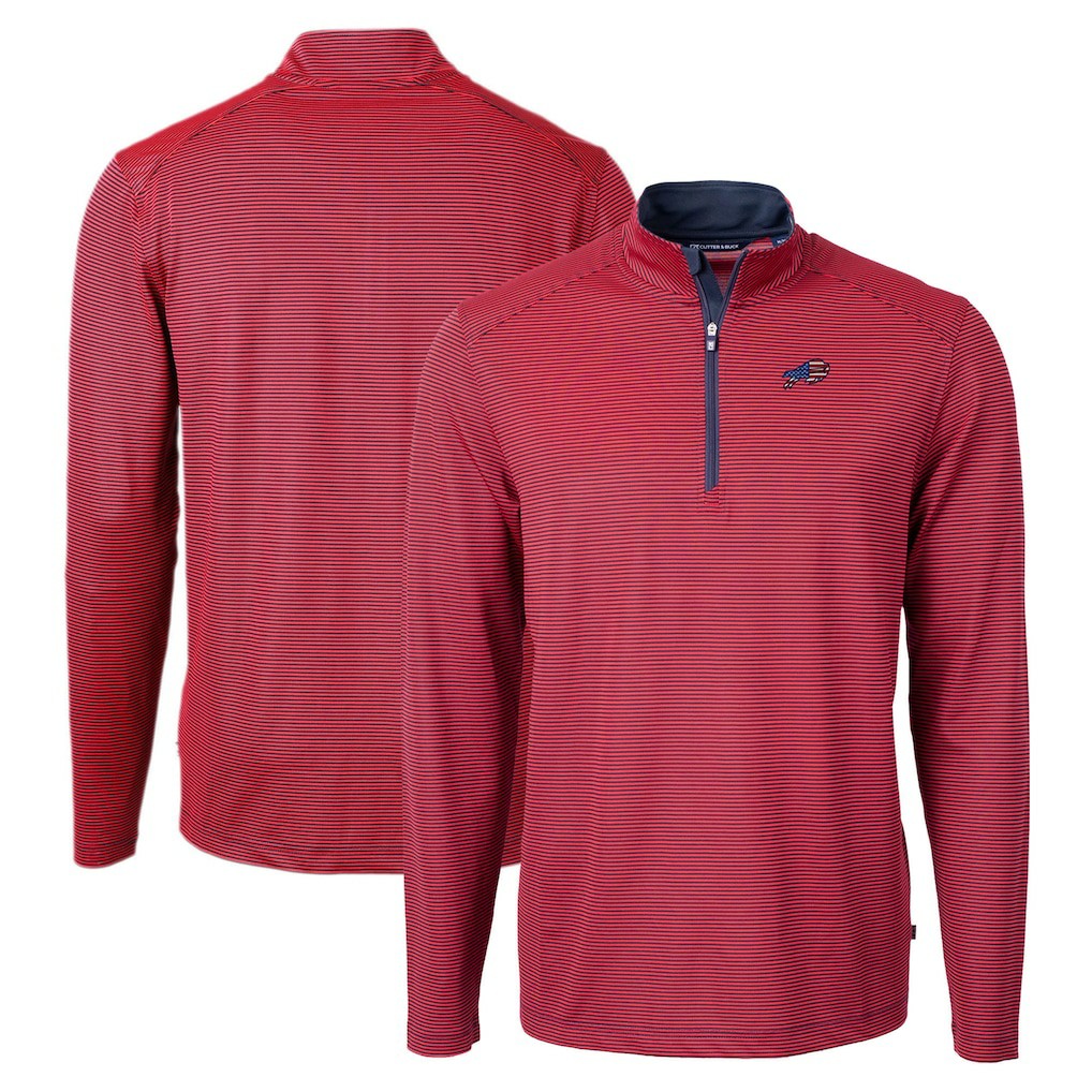 Buffalo Bills Cutter & Buck Virtue Eco Pique Micro Stripe Recycled Quarter-Zip Pullover Top - Red/Navy Pullover