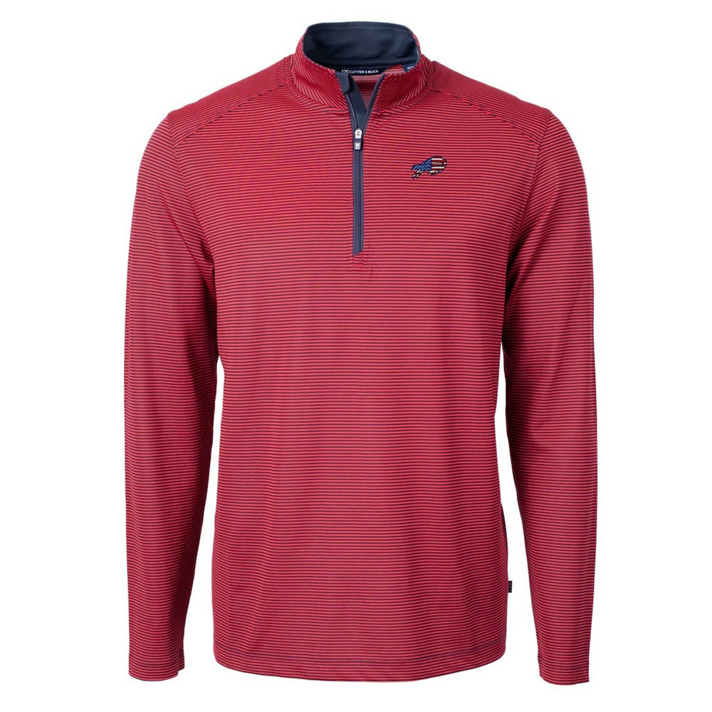 Buffalo Bills Cutter & Buck Virtue Eco Pique Micro Stripe Recycled Quarter-Zip Pullover Top - Red/Navy Pullover
