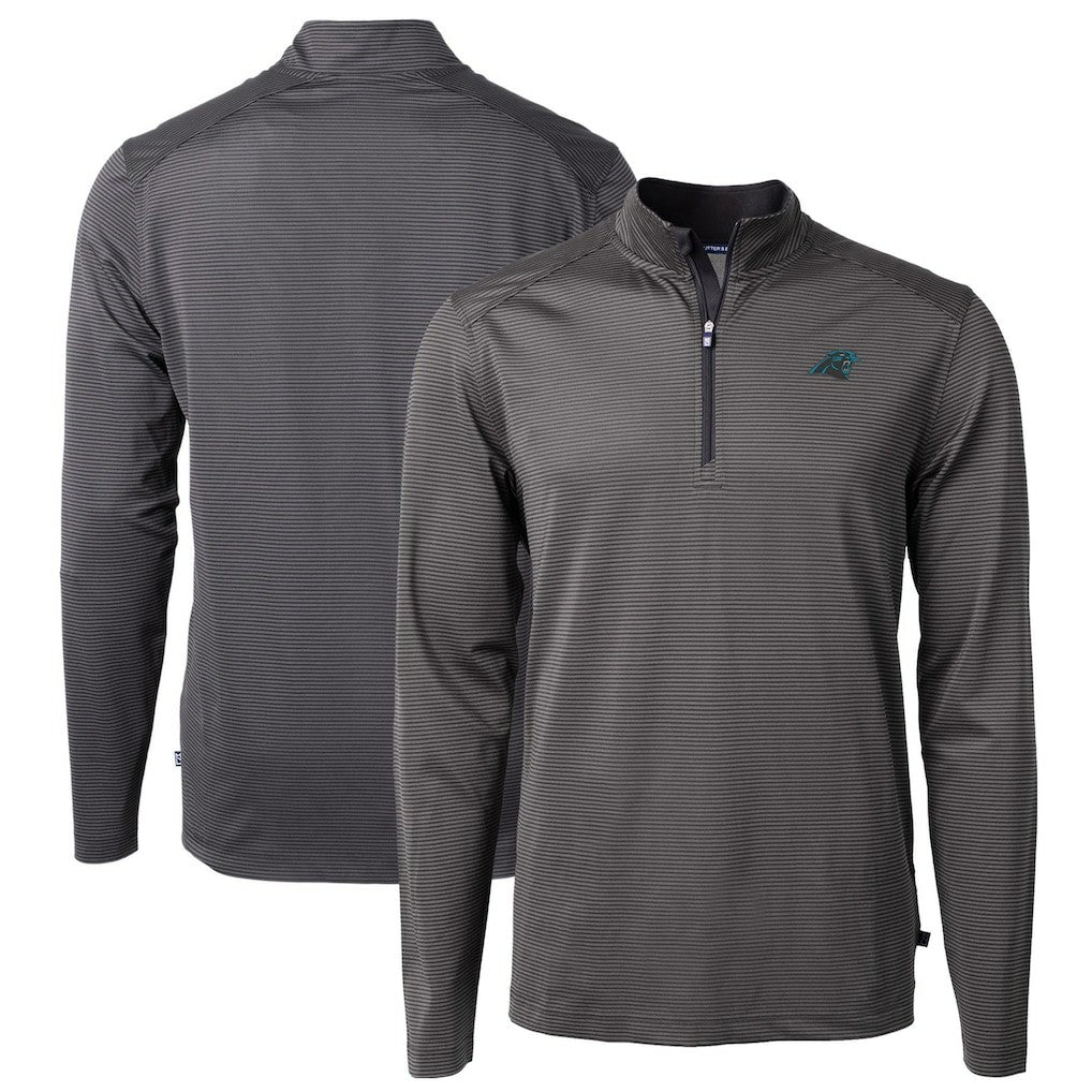 Carolina Panthers Cutter & Buck Virtue Eco Pique Micro Stripe Recycled Quarter-Zip Pullover Top - Black/Gray Pullover