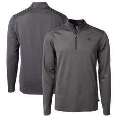 Carolina Panthers Cutter & Buck Virtue Eco Pique Micro Stripe Recycled Quarter-Zip Pullover Top - Black/Gray Pullover
