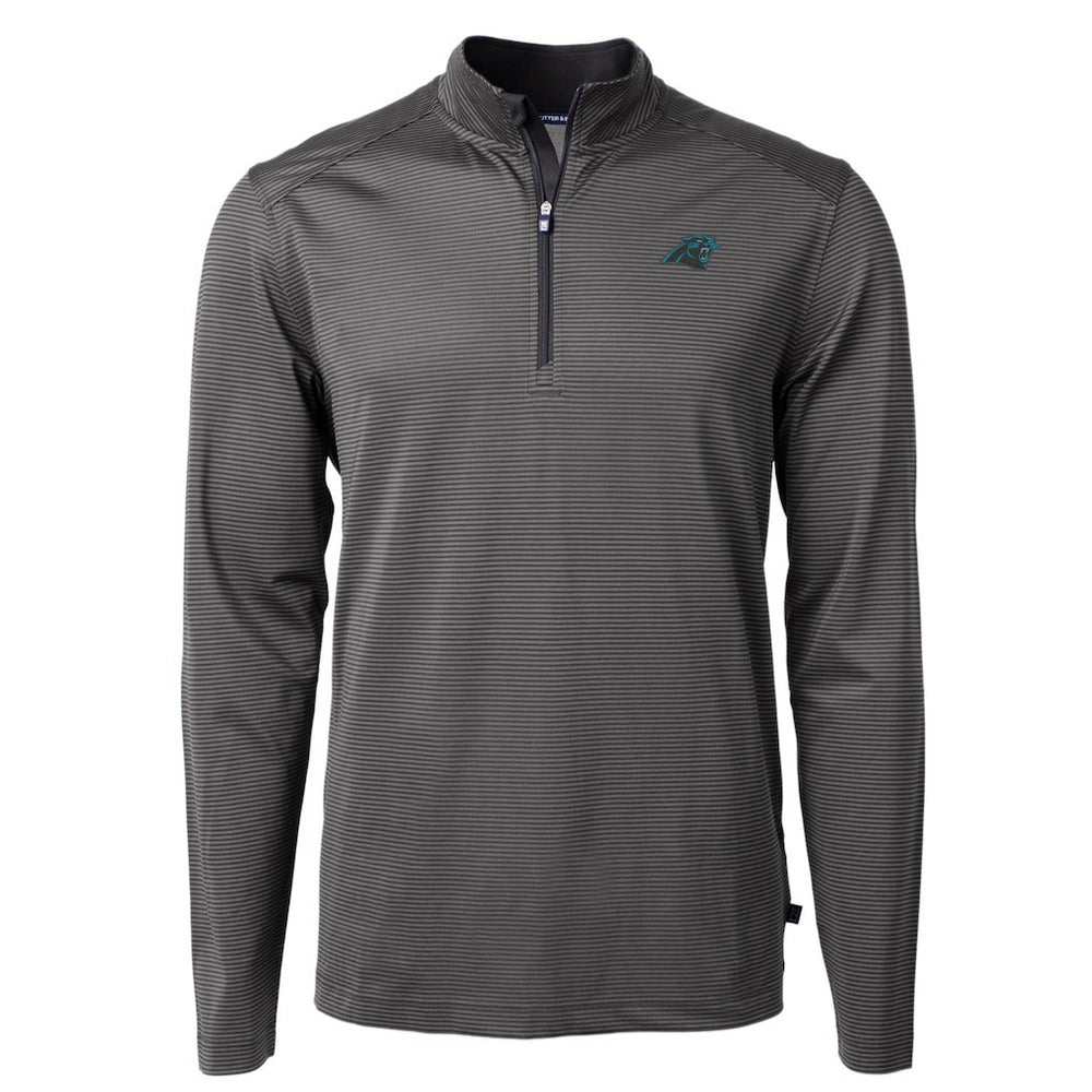 Carolina Panthers Cutter & Buck Virtue Eco Pique Micro Stripe Recycled Quarter-Zip Pullover Top - Black/Gray Pullover