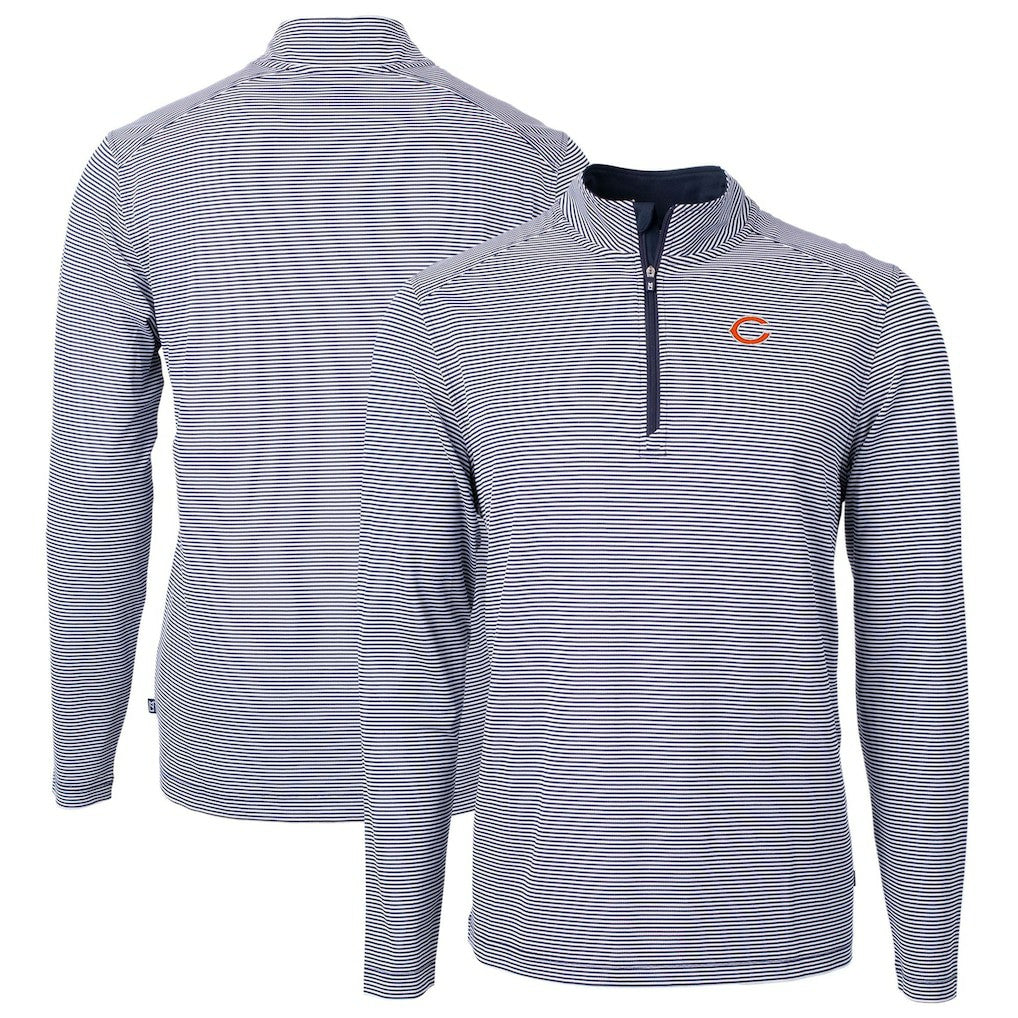 Chicago Bears Cutter & Buck Virtue Eco Pique Micro Stripe Recycled Quarter-Zip Pullover Top - Navy/White Pullover