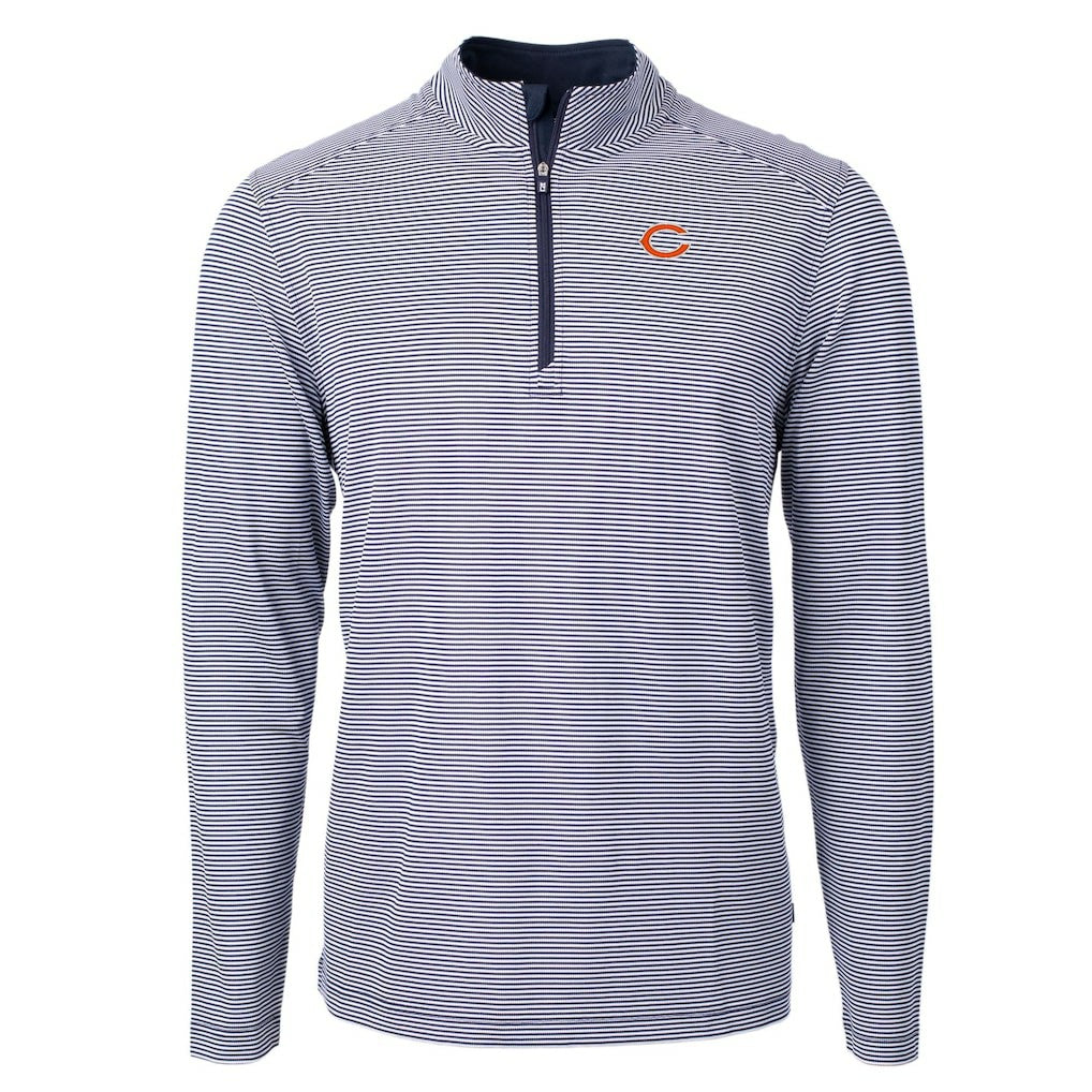 Chicago Bears Cutter & Buck Virtue Eco Pique Micro Stripe Recycled Quarter-Zip Pullover Top - Navy/White Pullover