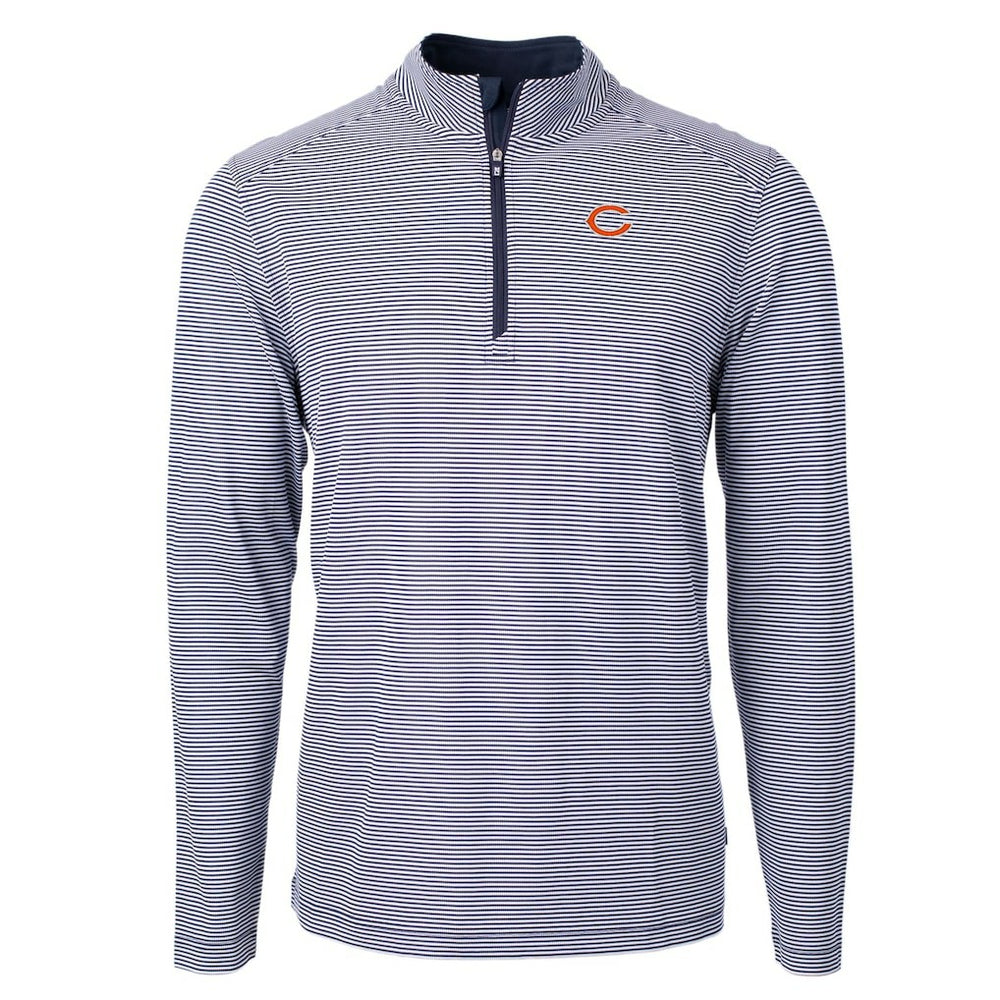 Chicago Bears Cutter & Buck Virtue Eco Pique Micro Stripe Recycled Quarter-Zip Pullover Top - Navy/White Pullover