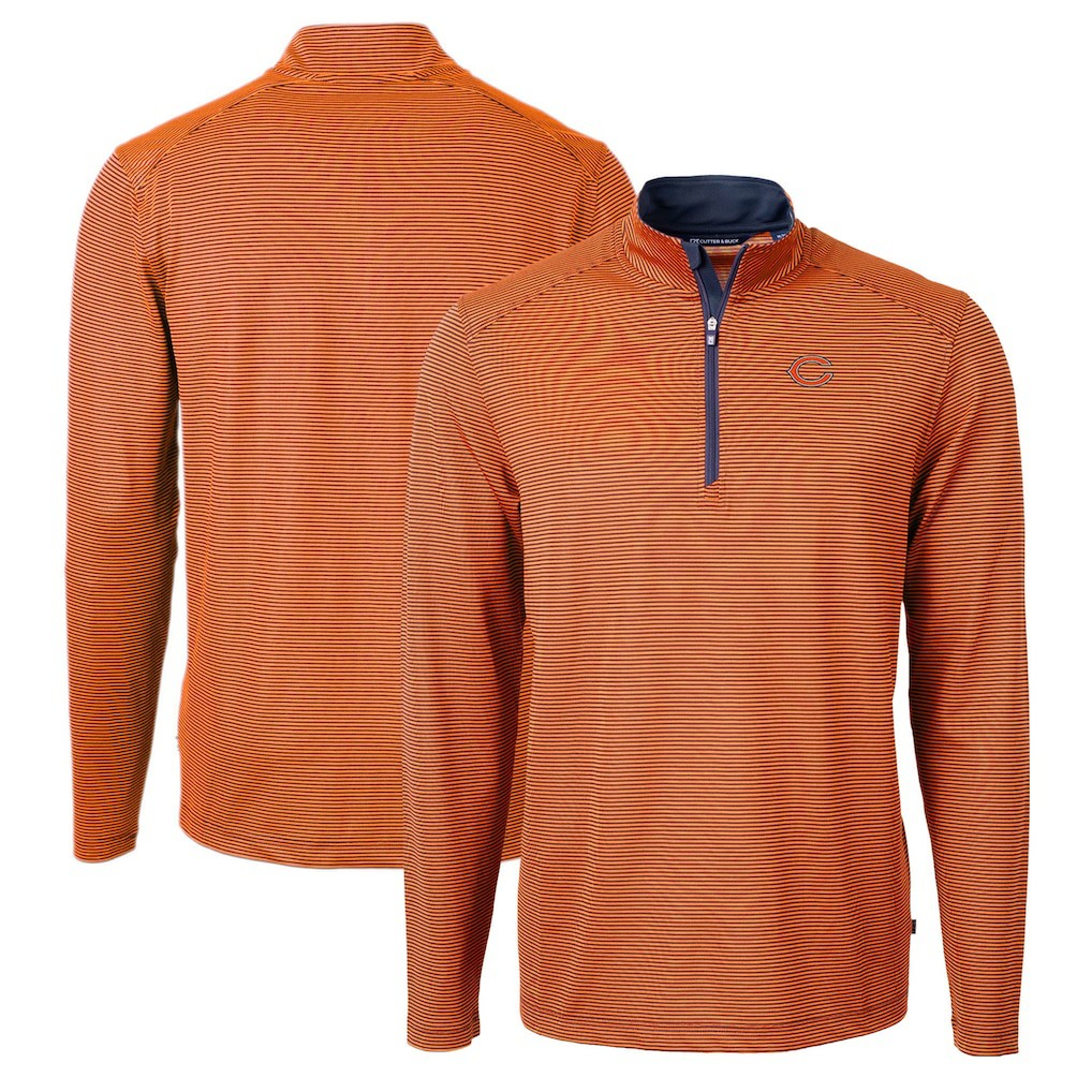 Chicago Bears Cutter & Buck Virtue Eco Pique Micro Stripe Recycled Quarter-Zip Pullover Top - Orange/Navy Pullover