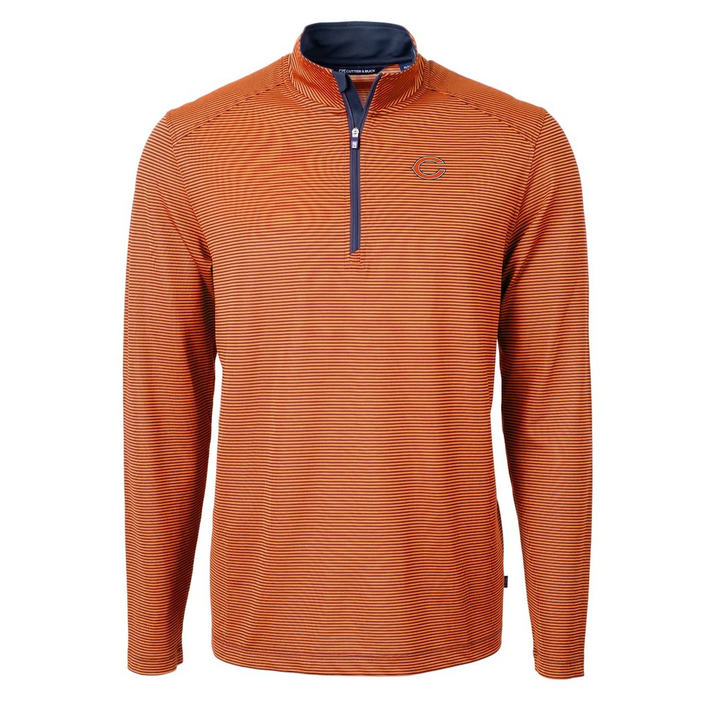 Chicago Bears Cutter & Buck Virtue Eco Pique Micro Stripe Recycled Quarter-Zip Pullover Top - Orange/Navy Pullover