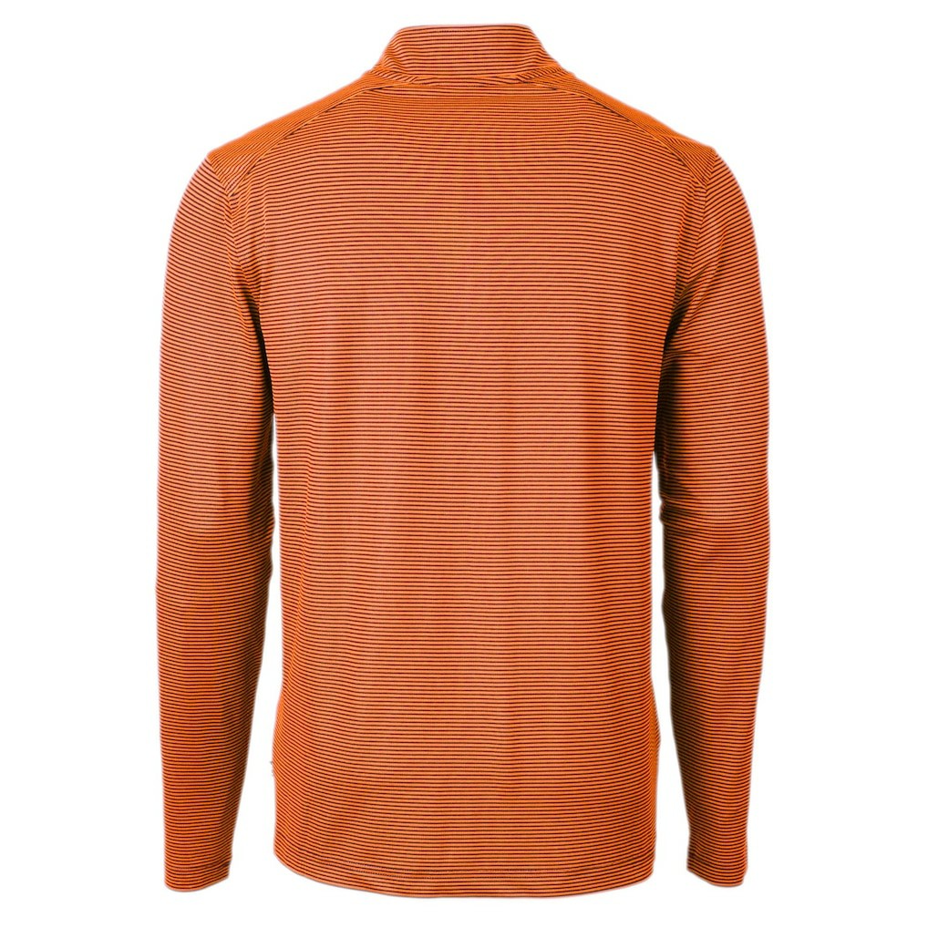 Chicago Bears Cutter & Buck Virtue Eco Pique Micro Stripe Recycled Quarter-Zip Pullover Top - Orange/Navy Pullover