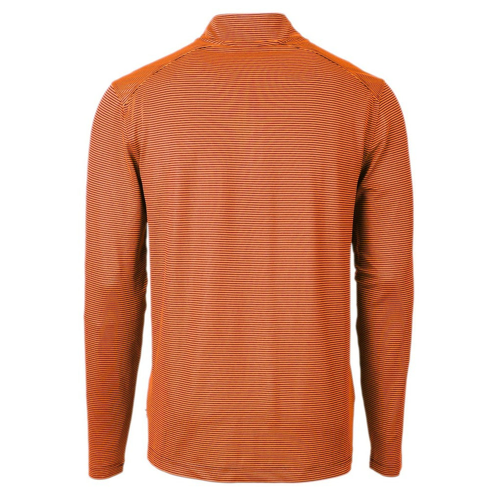 Chicago Bears Cutter & Buck Virtue Eco Pique Micro Stripe Recycled Quarter-Zip Pullover Top - Orange/Navy Pullover