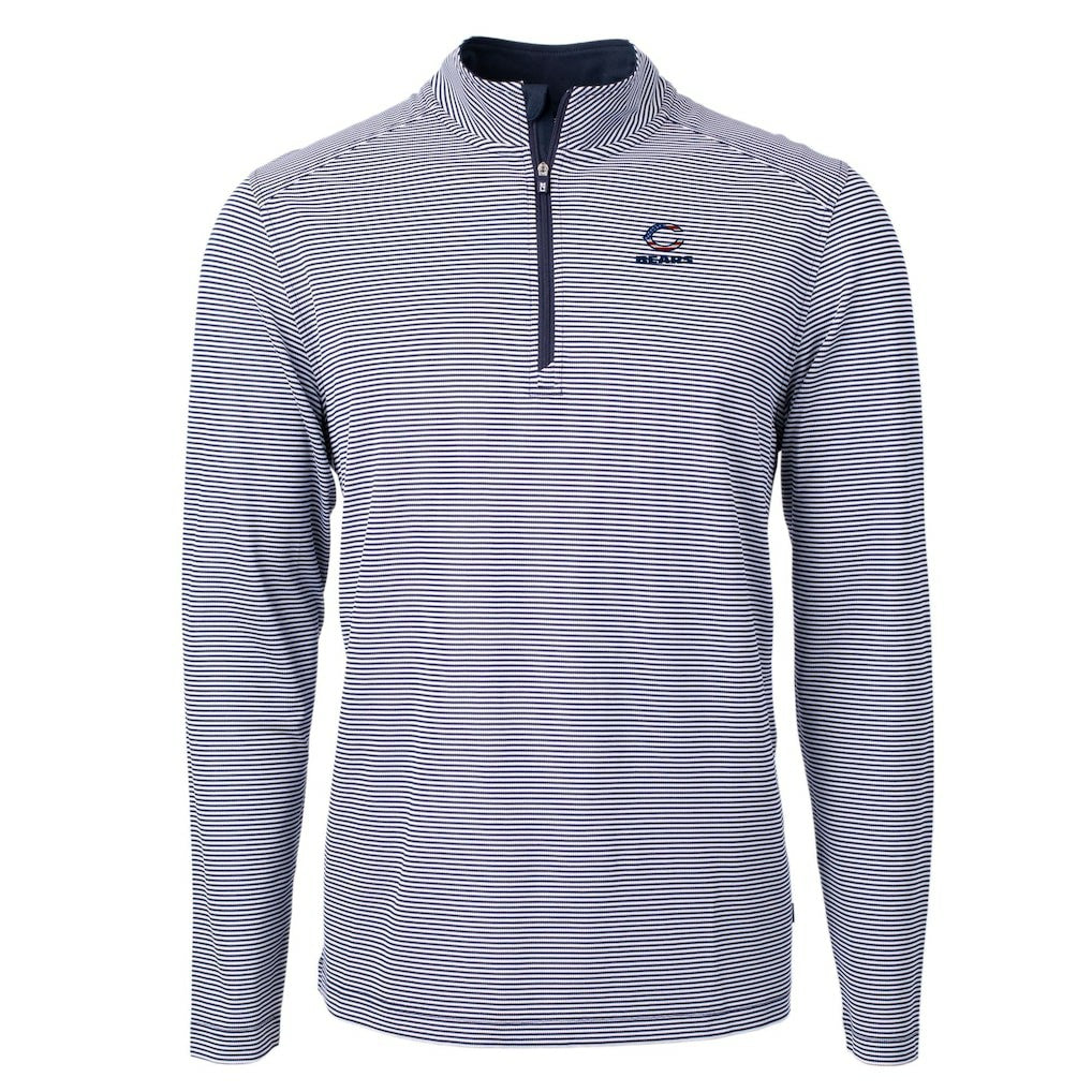 Chicago Bears Cutter & Buck Virtue Eco Pique Micro Stripe Recycled Quarter-Zip Pullover Top - Navy/White Pullover