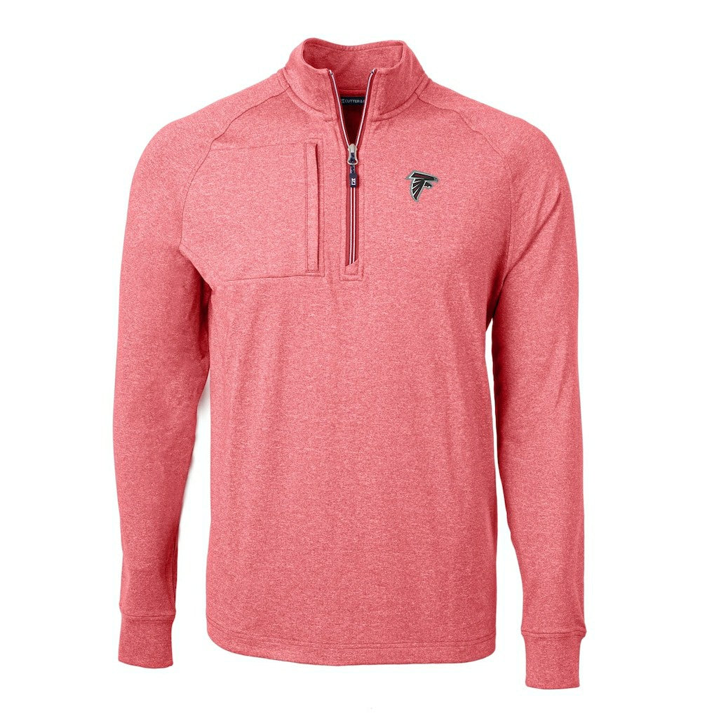 Atlanta Falcons Cutter & Buck Adapt Eco Knit Quarter-Zip Pullover Top - Heather Red Pullover