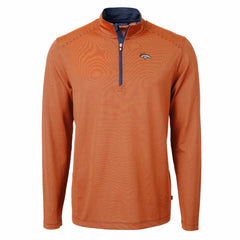 Denver Broncos Cutter & Buck Virtue Eco Pique Micro Stripe Recycled Quarter-Zip Pullover Top - Orange/Navy Pullover