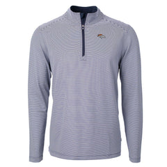Denver Broncos Cutter & Buck Virtue Eco Pique Micro Stripe Recycled Quarter-Zip Pullover Top - Navy/White Pullover