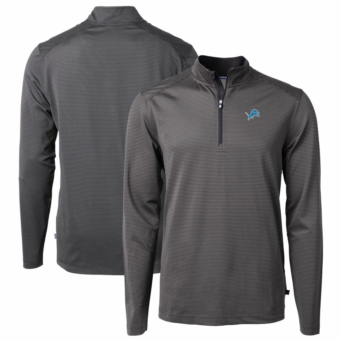 Detroit Lions Cutter & Buck Virtue Eco Pique Micro Stripe Recycled Quarter-Zip Pullover Top - Black/Gray Pullover