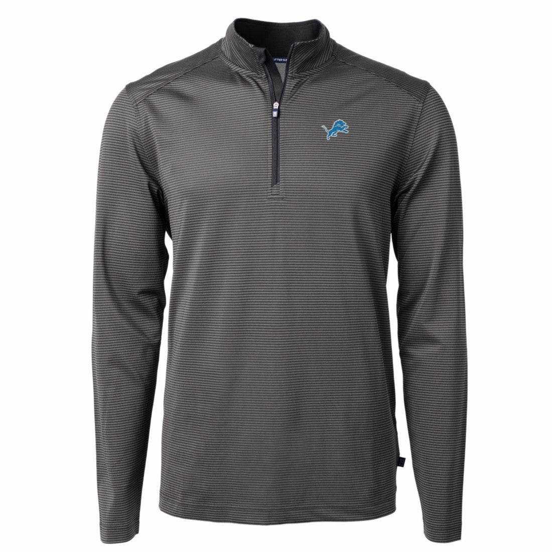 Detroit Lions Cutter & Buck Virtue Eco Pique Micro Stripe Recycled Quarter-Zip Pullover Top - Black/Gray Pullover