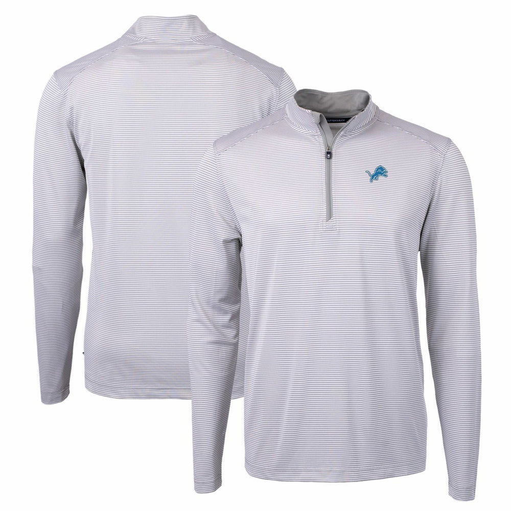 Detroit Lions Cutter & Buck Virtue Eco Pique Micro Stripe Recycled Quarter-Zip Pullover Top - Gray/White Pullover