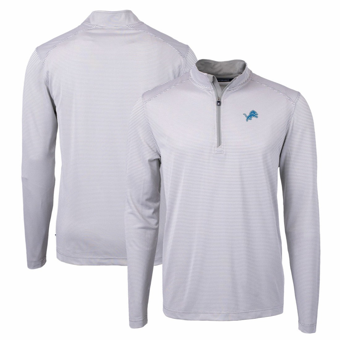 Detroit Lions Cutter & Buck Virtue Eco Pique Micro Stripe Recycled Quarter-Zip Pullover Top - Gray/White Pullover
