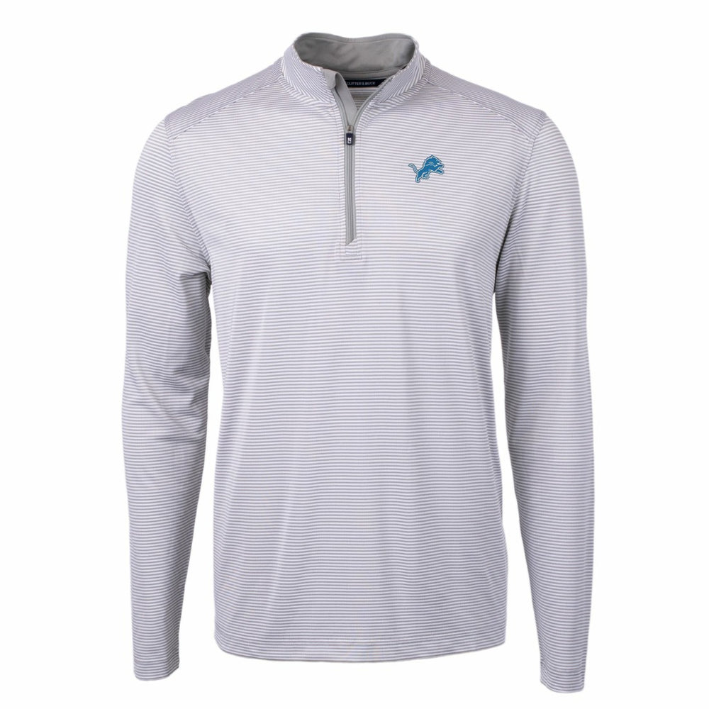 Detroit Lions Cutter & Buck Virtue Eco Pique Micro Stripe Recycled Quarter-Zip Pullover Top - Gray/White Pullover