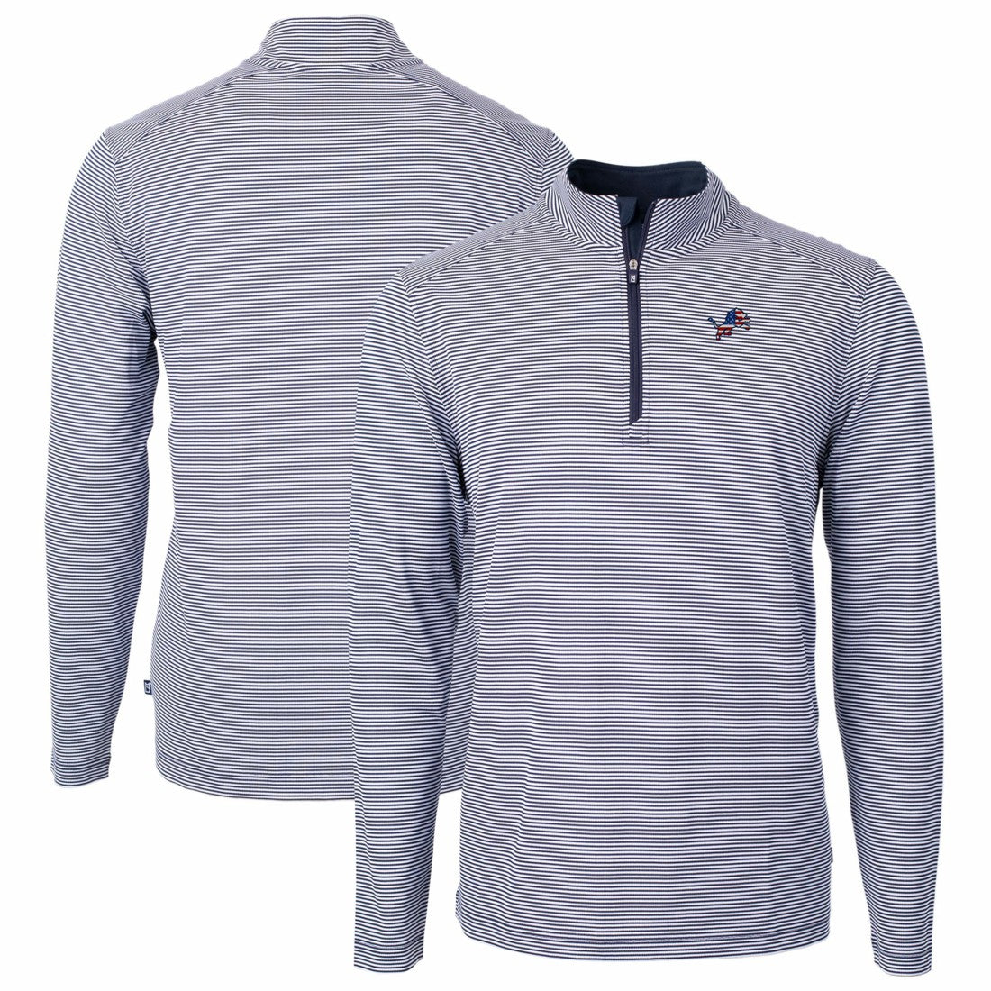 Detroit Lions Cutter & Buck Virtue Eco Pique Micro Stripe Recycled Quarter-Zip Pullover Top - Navy/White Pullover