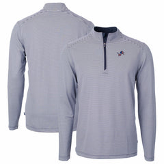 Detroit Lions Cutter & Buck Virtue Eco Pique Micro Stripe Recycled Quarter-Zip Pullover Top - Navy/White Pullover