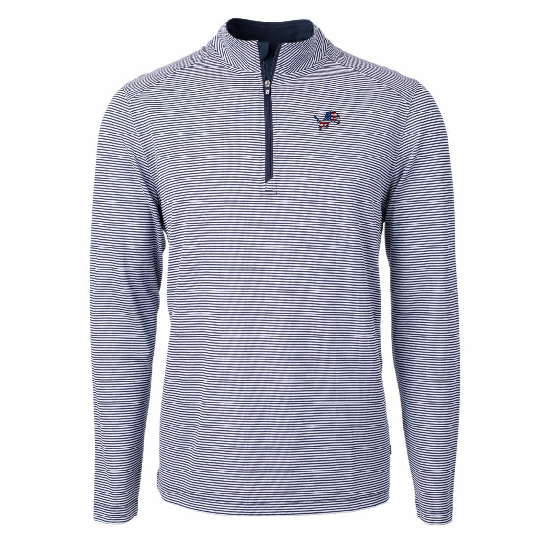Detroit Lions Cutter & Buck Virtue Eco Pique Micro Stripe Recycled Quarter-Zip Pullover Top - Navy/White Pullover