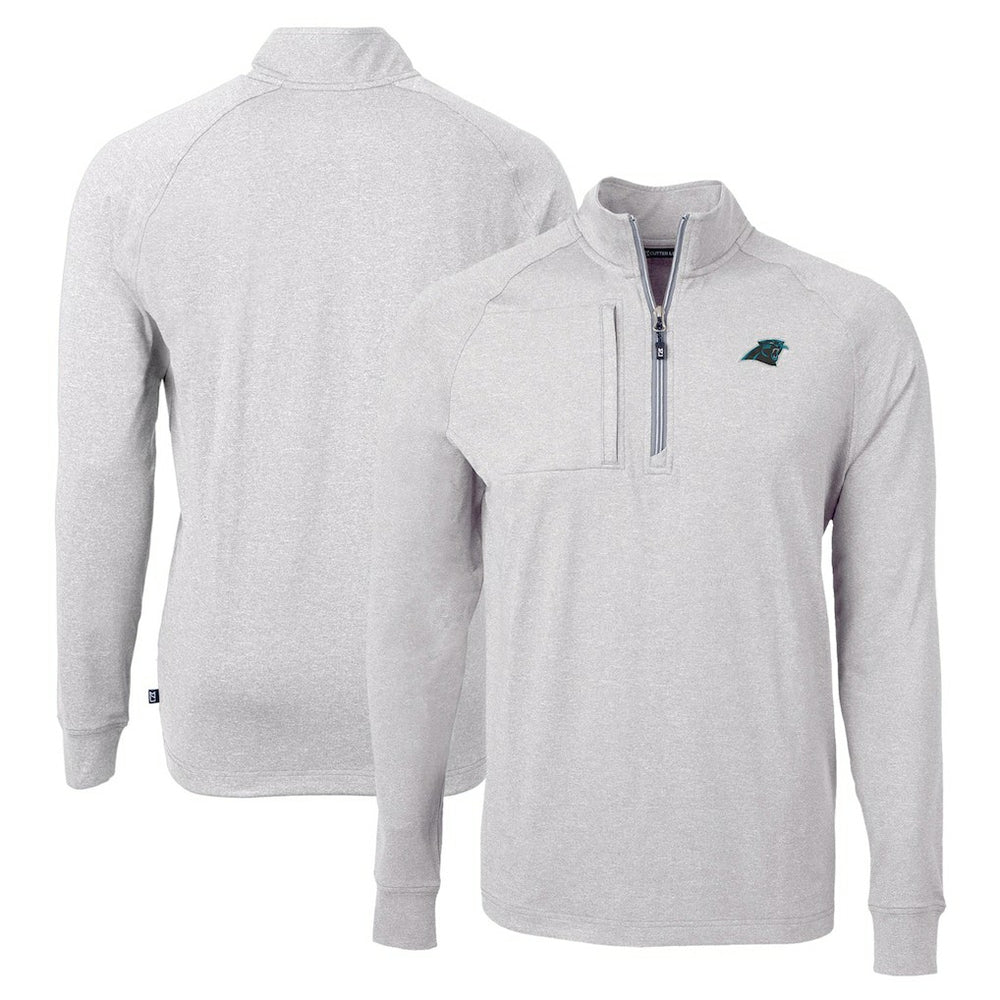 Carolina Panthers Cutter & Buck Adapt Eco Knit Quarter-Zip Pullover Top - Heather Gray Pullover