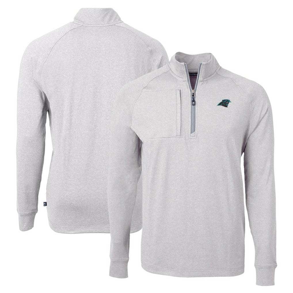 Carolina Panthers Cutter & Buck Adapt Eco Knit Quarter-Zip Pullover Top - Heather Gray Pullover